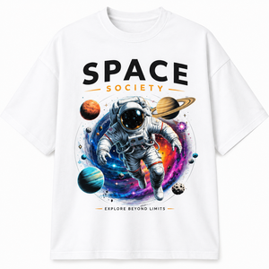Camiseta Negra de Manga Larga para Hombre con Estampado de Astronauta de Space Society, Cuello Redondo, Corte Holgado, Informal, 100% Algodón Tejido, Estampado por Transferencia de Calor - Product Image 1