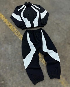 New Design Men's <b>2</b>-<b>Piece</b> <b>Set</b> Custom Logo Nylon Eco-Friendly Streetwear Gym Running Wear <b>White</b> Piping Quick Dry Tracksuit - Product Image 2