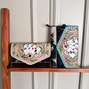 กระเป๋าคลัทช์ผู้หญิงหนังวัวสีเทอร์คอยส์สำหรับใส่โทรศัพท์กระเป๋าเงินหนังวัวสีเทอร์ควอยซ์แบบมีสไตล์ - Product Image 3