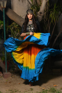 Falda Larga Étnica Boho de Rayón con Estampado Tie Dye, Azul con Degradado Amarillo y Naranja, Falda Maxi para Festivales, Ropa Casual de Verano - Product Image 2