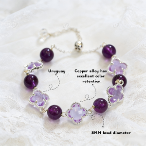 Pulsera de Trébol de Cuatro Hojas con Cristal de Amatista Transparente Rosa, Amuleto de la Suerte Feng Shui, Joyería Minimalista para Mujer - Product Image 5