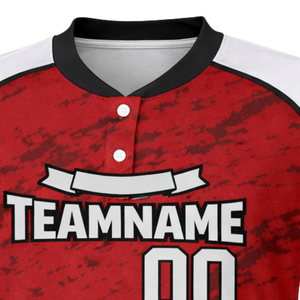 เสื้อซอฟต์บอลแบบสั่งทำพิเศษ พิมพ์ลายเต็มตัวด้วยเทคนิค Dye Sublimation สีแดงดำลายโมเสก คอเสื้อแบบติดกระดุม ชุดยูนิฟอร์มทีมพร้อมพิมพ์หมายเลขด้านหลัง - Product Image 4