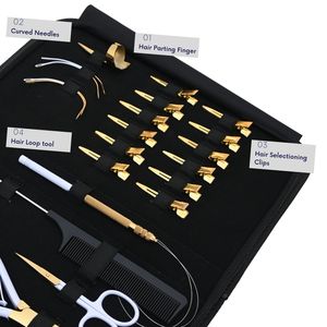 Salon Grade Hair Extension Tools Kit I-Tip Silicone <b>Beads</b> 3-Hole Plier Thread Mini Scissor Sectioning Clips Rexine Case Kit - Product Image 3