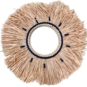 Miroir mural décoratif en raphia nordique tressé à la main, cadre en fibre naturelle, décoration intérieure pour chambre à coucher - Product Image 1