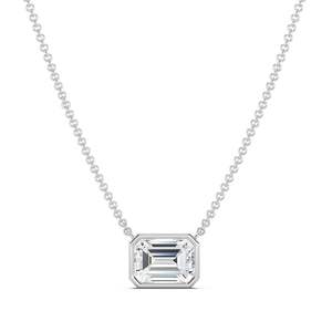White Gold Plated 14K Yellow Gold Emerald Cut Moissanite Pendant <b>Necklace</b> with Bezel Set Link Chain for Women Wedding Jewelry - Product Image 5