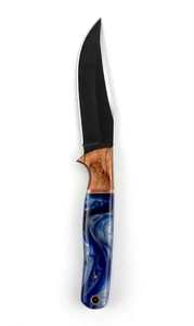 Handcrafted Dark Powder Finish Fixed Utility <b>Tool</b> with <b>Wood</b> Blue Swirl Resin Handle Outdoor Display - Product Image 1