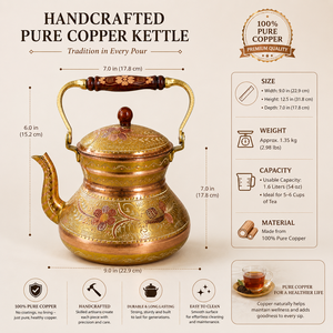 Handmade Copper Tea Kettle Traditional Turkish Copper <b>Teapot</b> Enamel Painted Wooden Handle Tea Pot OEM Wholesale Supplier - Product Image 5