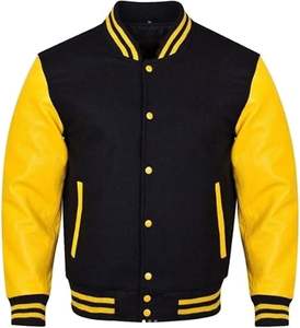 Veste de baseball Varsity sur mesure, respirante, en laine avec fourrure de mouton et manches en cuir jaune, taille homme S-XL - Product Image 1