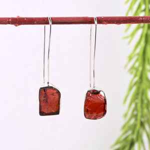Handmade Raw Garnet <b>Earrings</b> <b>Sterling</b> <b>Silver</b> Boho Gemstone <b>Drop</b> <b>Earrings</b> - Product Image 5