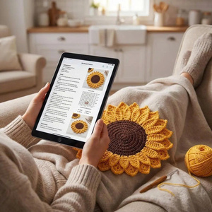 Lot de dessous-de-plat et sous-verres en crochet tournesol écologiques, faits main en fil de coton, résistants à la chaleur, style bohème pour cuisine et maison - Product Image 4