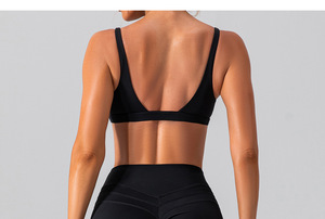Conjunto de leggings y sujetador deportivo de cintura alta sin costuras para mujer, con cuello en V profundo y tirantes, conjunto de dos piezas de longitud completa. - Product Image 5