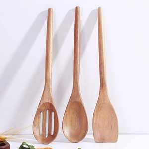 Ensemble d'ustensiles en bois teinté moderne, 10 pièces, cuillères de cuisine artisanales en bois de hêtre avec des poignées minimalistes grises élégantes - Product Image 2