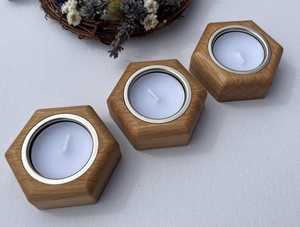 Rustic Hexagon Wooden Tealight Holder Handmade Tabletop Candle <b>Stand</b> for Dining Room and Coffee Table Decor - Product Image 2
