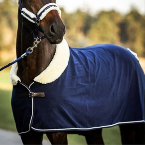 Couverture pour cheval bleu marine, doublée polaire, avec rabat de queue moyen, col standard, imperméable, imprimé étoiles, 4 sangles de fixation, pour usage extérieur en hiver, couleur unie - Product Image 6