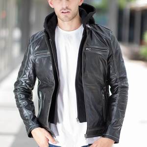 Nouveautés : Veste à capuche noire personnalisée avec logo pour homme, vestes en cuir vintage pour homme, vestes de haute qualité, veste d'hiver, style Highstreet - Product Image 1