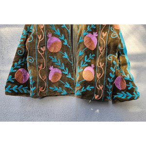 Hand Embroidered Velvet <b>Jacket</b> for Women full Sleeve <b>Mandarin</b> <b>Collar</b> Floral Pattern Winter Party Outerwear gift for her - Product Image 5