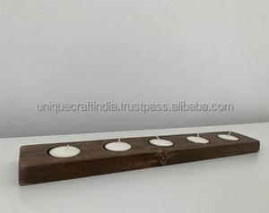 Premium Quality Handmade Wooden <b>Candle</b> Holder Elegant Curved Multi-<b>Candle</b> Tealight Stand <b>Long</b> Curved Design for Christmas Decor - Product Image 4
