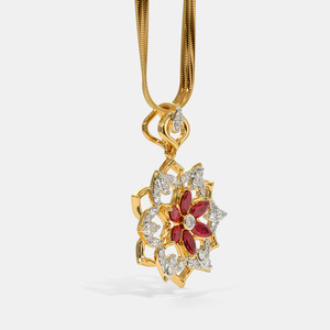 Yellow Gold <b>Ruby</b> Floral Lab Grown Diamond Pendant <b>Necklace</b> - Product Image 5