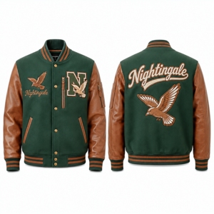 ODM/OEM Wool Wholesale Baseball Street Chenille Patch Embroidery Vintage Baseball Letterman Varsity <b>Jacket</b> With <b>Leather</b> Sleeve - Product Image 6