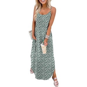 Robe longue hawaïenne pour femme, robe d'été décontractée, robe de plage tropicale à bretelles spaghetti - Product Image 1