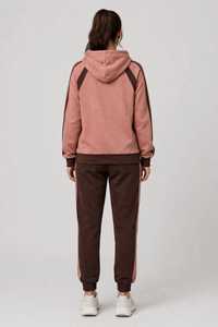 Ensemble de survêtement 2-en-1 pour femme, imprimé color block marron et blanc, en polyester/coton, à manches longues, col roulé zippé, coupe ample et sportive - Product Image 2