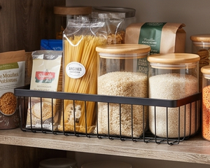 Modern Rectangle Metal Wire Storage <b>Basket</b> Black Stackable Multi Purpose Organizing <b>Tray</b> for Neatening and Home Use - Product Image 3