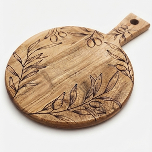 Impresionante tabla de cortar redonda de madera con un intrincado patrón de flechas en chevron y un atractivo contraste de colores para cortar verduras. - Product Image 5
