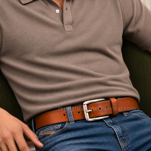 Cinturón de Cuero Marrón Premium para Hombre con Hebilla de Aleación Plateada de Acabado Mate Suave, Cinturón Clásico Casual para Jeans, Venta al Por Mayor - Product Image 4