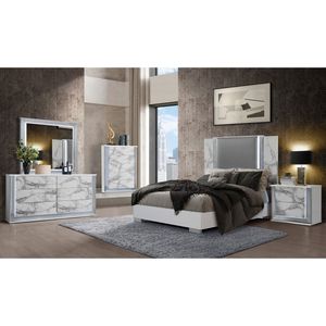 Letto Matrimoniale in Marmo Bianco Luna con LED, Letti Imbottiti di Lusso - Product Image 4