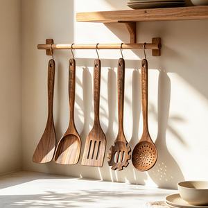 Accessoires de cuisine en teck naturel de haute qualité, outils de cuisine en bois, ustensiles de cuisine en bois, ensemble d'ustensiles en bois pour la maison - Product Image 3