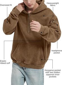 Sudadera con capucha y media cremallera con estampado de bordado 3D personalizado, nuevos diseños 2026, 100% algodón mezclado con forro polar, estilo oversize, ropa de calle de invierno - Product Image 3