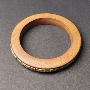 Handmade Natural Wood <b>Bangle</b> with Wavy Brass Inlay - Bohemian Style Handcrafted <b>Wooden</b> Jewelry for Women - Eco-Friendly - Product Image 3