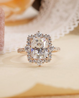 Bague de fiançailles en or rose avec diamant taille émeraude, sertissage halo pour femme, style classique, certifiée IGI, clarté VS1, excellente taille