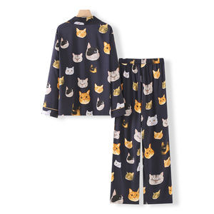 Cómoda Ropa de Dormir de Satén para Mujer, 100% Algodón, Mangas Largas, Suave y Lisa, Ropa de Dormir Informal para la Temporada de Invierno, Talla XL - Product Image 1