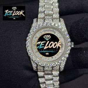 Montre mécanique Ice Look avec strass, bracelet en acier inoxydable, cadran en cristal, style diamant, montre-bracelet de soirée - Product Image 1