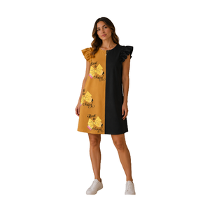 Vestido midi de lentejuelas con volantes y cuello redondo para mujer, transpirable, 100% algodón, corte A, cintura natural, ideal para la vuelta al cole. - Product Image 1