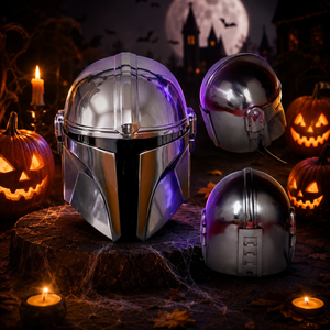 Casque en acier Mandalorian, finition argentée |   Casque d'armure de cosplay style Boba Fett pour collectionneurs, présentation de costumes, article cadeau haut de gamme - Product Image 2