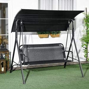 Dondolo da Giardino a 3 Posti Nero con Cuscini e Tettuccio, Struttura in Acciaio, Inclinazione Regolabile per Esterni - Product Image 2