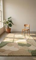 Tapis moderne abstrait en laine effet nuage, antidérapant, à poils moyens (10-14 mm), tufté à la main, avec support en toile de coton, couleur olive sauge