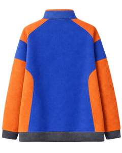 Sweat-shirt d'hiver surdimensionné en polaire bleu roi et orange pour femme avec col à boutons et poche kangourou – Fabricant sur mesure - Product Image 2