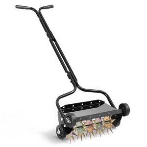 Aireador de césped manual de 18 pulgadas con puntas de alta resistencia, 4 ruedas y mango, soporta 40 lb de peso adicional - Product Image 1
