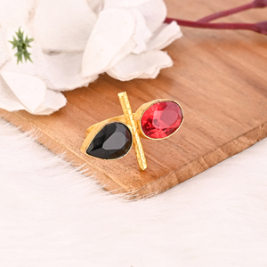 Black Onyx & Garnet Hydro <b>Ring</b> for Women Gold Plated Brass <b>Adjustable</b> Trendy Gemstone <b>Rings</b> - Product Image 2