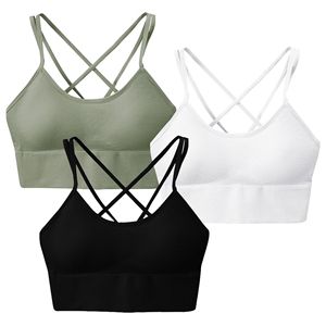 Lot de 3 brassières de sport dos croisé pour femme, soutien moyen, débardeurs sexy pour le fitness avec coussinets amovibles, pour la gym et le yoga - Product Image 1