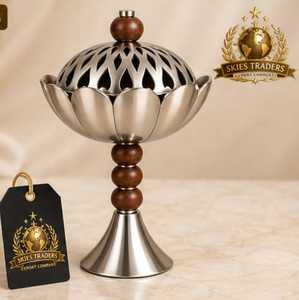 Luxury Metal Wooden Bakhoor Burner Metal Bowl Petal Design Arabian Mabkhara Oud <b>Charcoal</b> Incense Holder Middle East Censer - Product Image 1