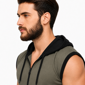 Men Sleeveless Gym Hoodie Full <b>Zip</b> <b>Hooded</b> Workout Vest OEM Lightweight Breathable Quick Dry Fitness Training 100% Cotton Slim - Product Image 5