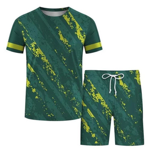 Ensemble t-shirt et short pour homme, imprimé noir fumé, col rond, séchage rapide, vêtements décontractés d'été, impression numérique, polyester tricoté - Product Image 5