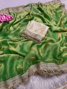 Sari Tradicional de Diseño Indio-Pakistaní, de Seda Banarasi, Suave y con Hermoso Bordado de Lentejuelas y Dori, Ideal para Fiestas - Product Image 5