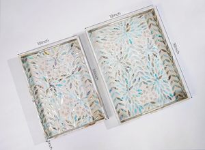 Plateaux décoratifs en nacre pour servir, décoration de pièce, ensemble de 2 plateaux pour table basse, décor pour ottoman - Product Image 4