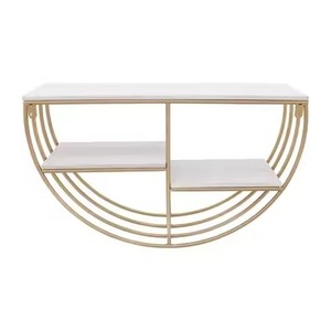 Modern <b>Wall</b> Mounted Storage <b>Shelf</b> With White Marble Top And Gold Metal Frame Double Tier Design For Living Room <b>Wall</b> Shelve - Product Image 1