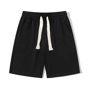 Shorts Bermuda en Coton Noir Uni pour Homme avec Cordon de Serrage à la Taille, Style Décontracté, Taille Mi-Haute, Tissu Tricoté Respirant - Product Image 1